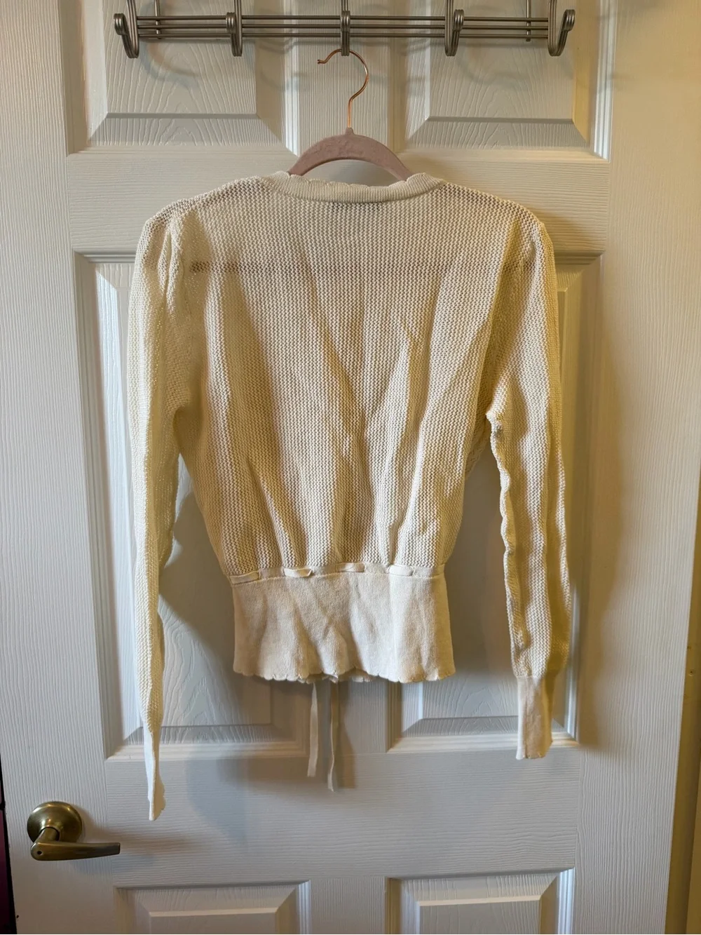 Zara Cream Knit Button-Front Cardigan with Drawstring Waist Tie